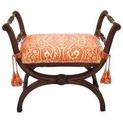 Vintage Neoclassical Fruitwood Bench with Salmon Upholstery