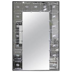 1940s Beveled Mirror Etched Border, France 7
