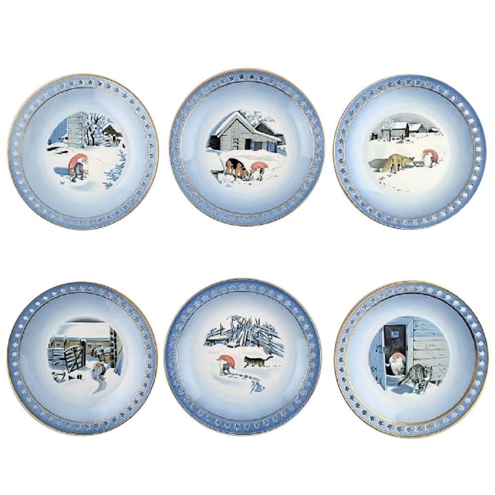 Bing & Grondahl Six Cake Plates/Dessert Plates, Christmas Service H. Wiberg