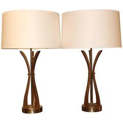 Pair of Mid-Century Walnut Lamps