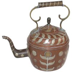 Early 19th Century Spanish Decorated Copper Gooseneck Kettle Pot 5