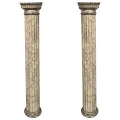 Late 18th Pair of Italian Neoclassical Parcel-Gilt and Faux Marble Doric Columns