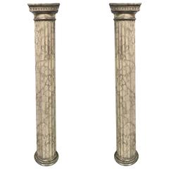 Late 18th Pair of Italian Neoclassical Parcel-Gilt and Faux Marble Doric Columns 1