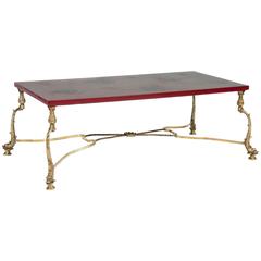 Baguès Style Red Lacquer and Brass Coffee Table