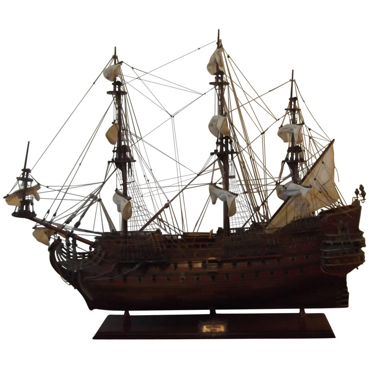 Intricate Mahogany and Teakwood Large Ship Model of a Spanish Ship