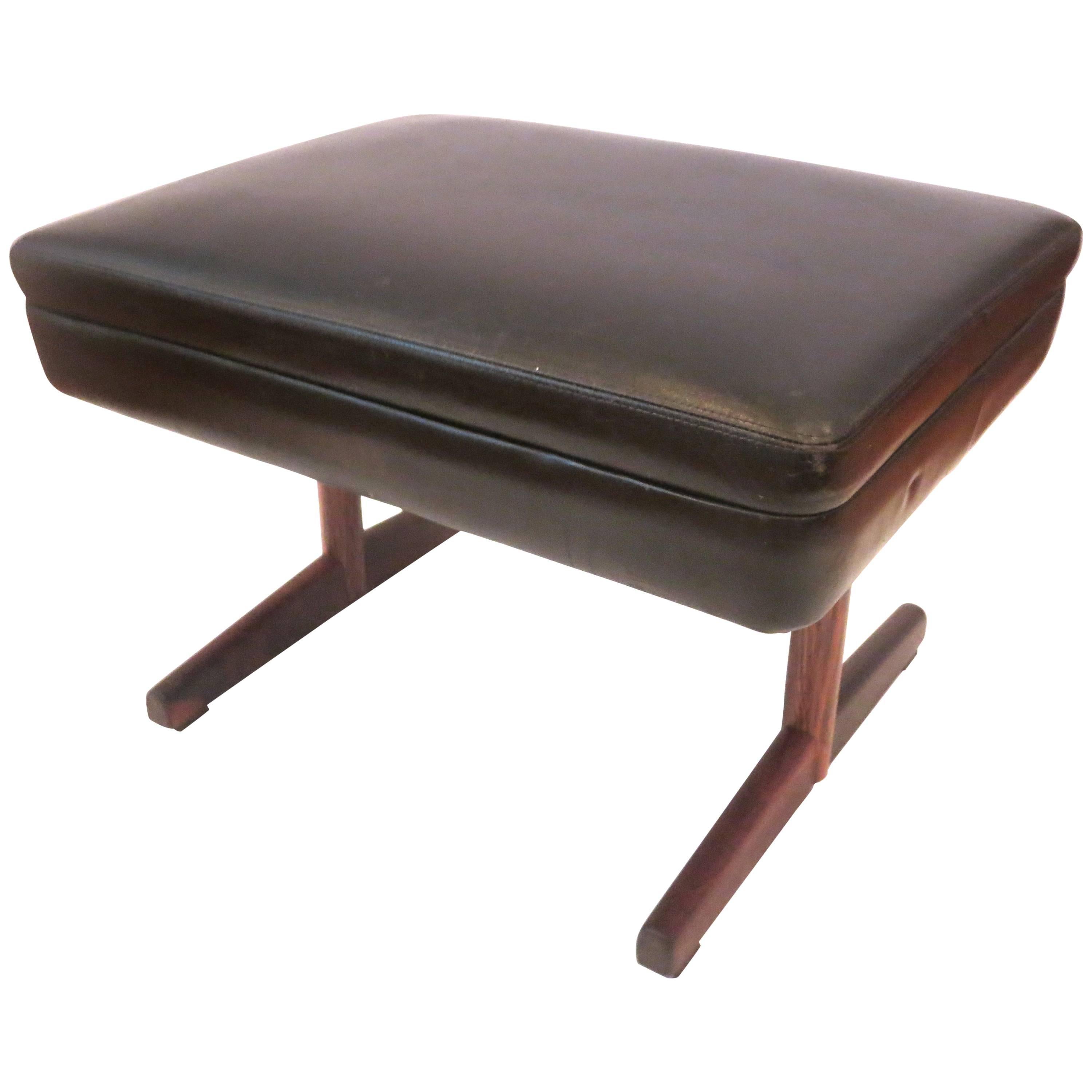 Danish Modern Rosewood and Leather Ottoman or Stool
