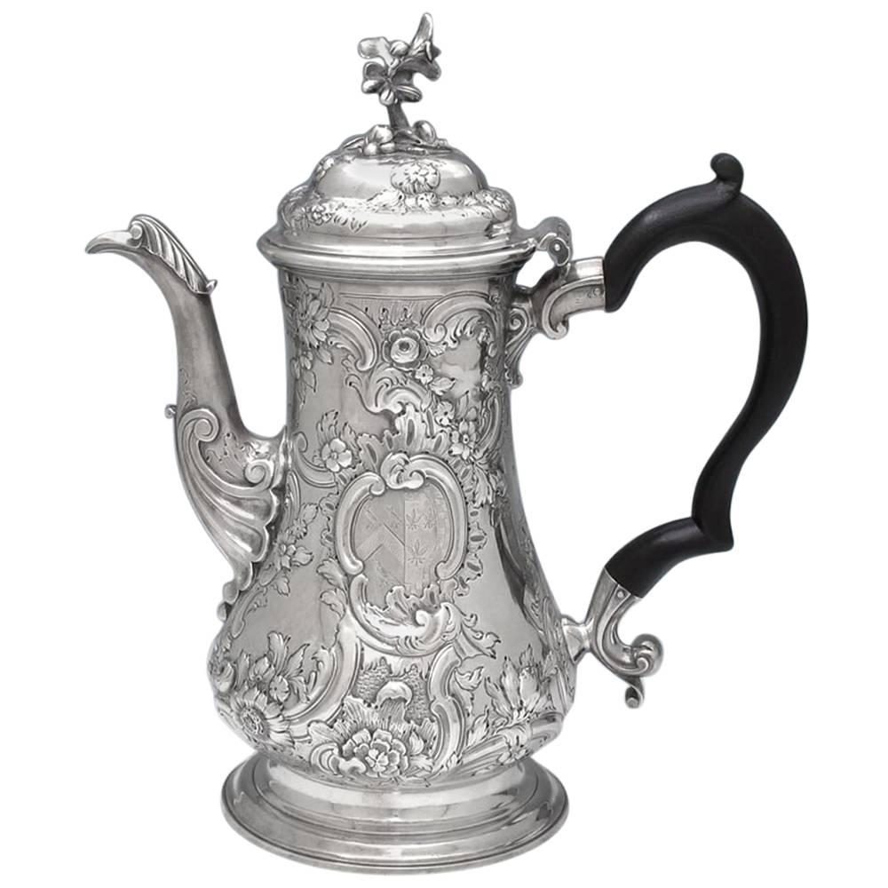 George II Antique English Silver Coffee Pot For Sale