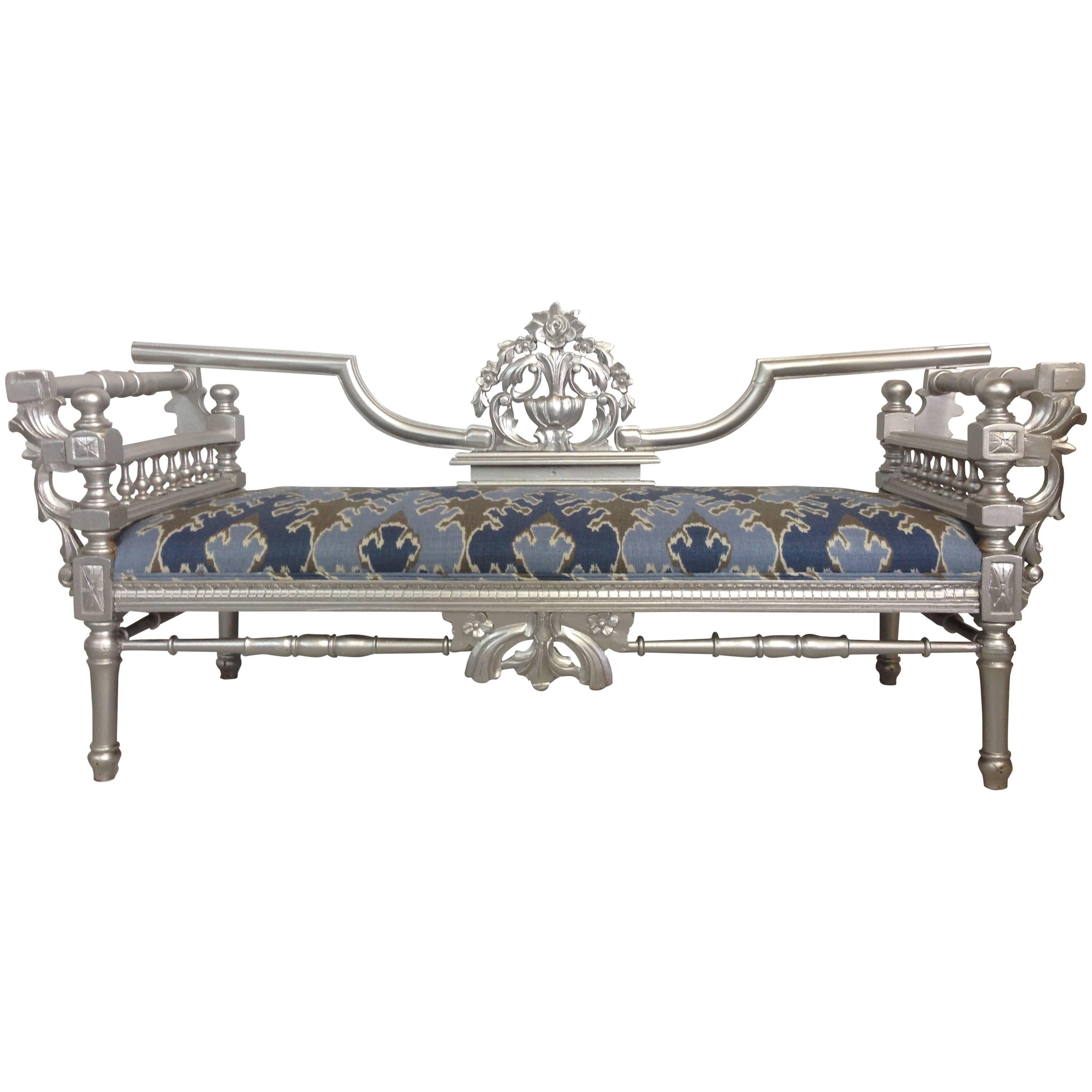 Baroque Hand Carved Silver Leaf Kelly Wearstler Ikat  Daybed