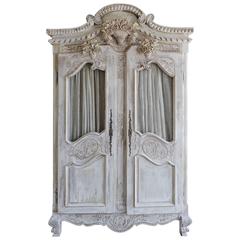 French Carved Painted Wedding Armoire