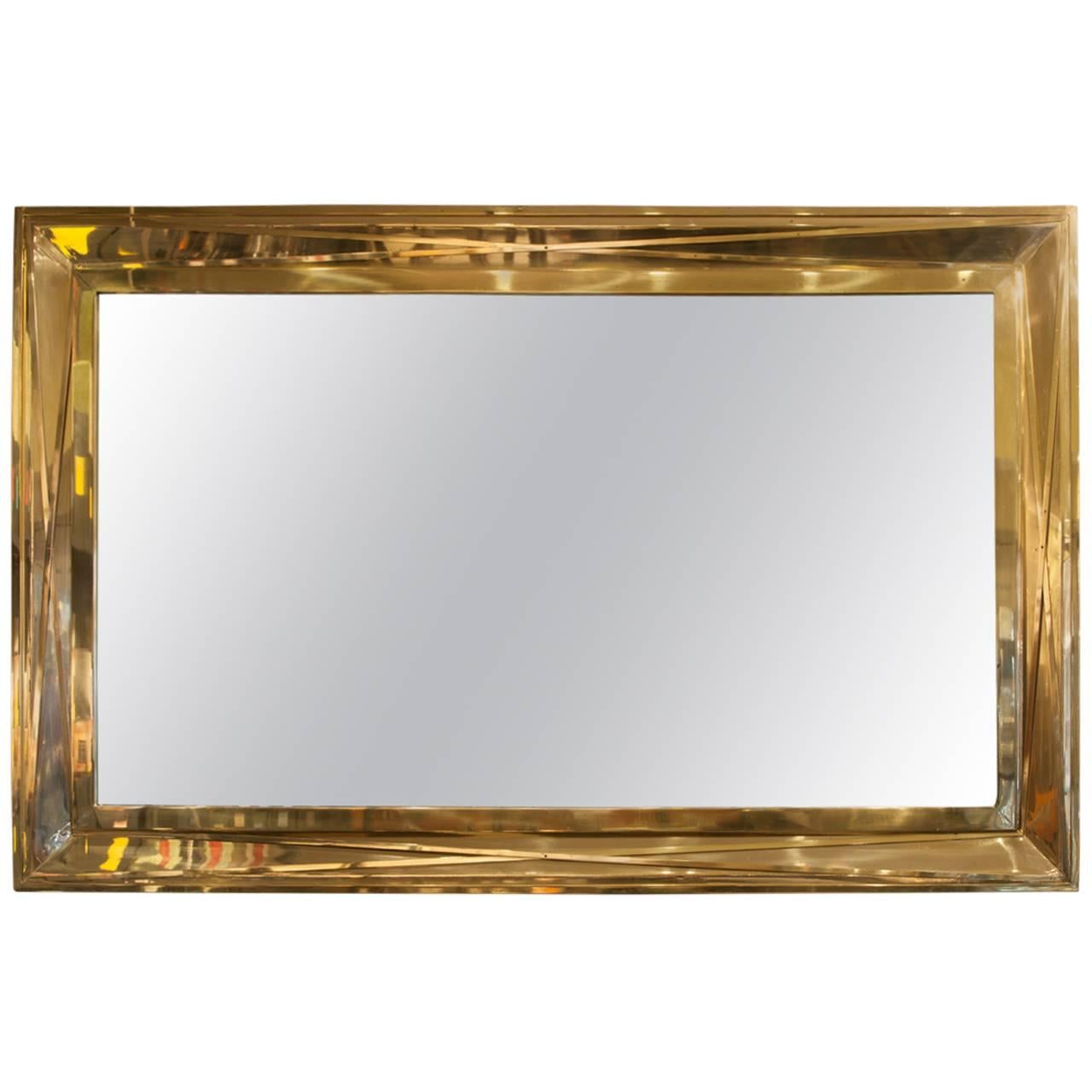 Mid-Century French Large-Scale Brass Mirror
