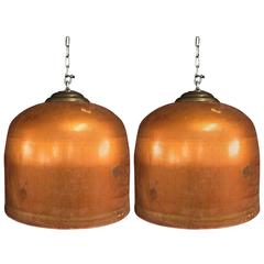 Used Industrial Pair of Copper Pendant Lights