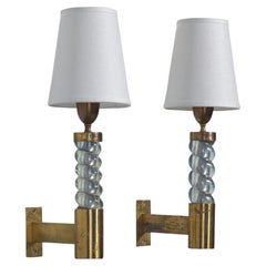 Italian Designer, Wall Lights, Brass, Glass, Italy, 1940s