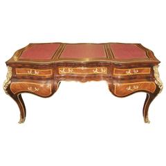 Louis XV Style Walnut Bombe Partners Desk Empire Bureau Table