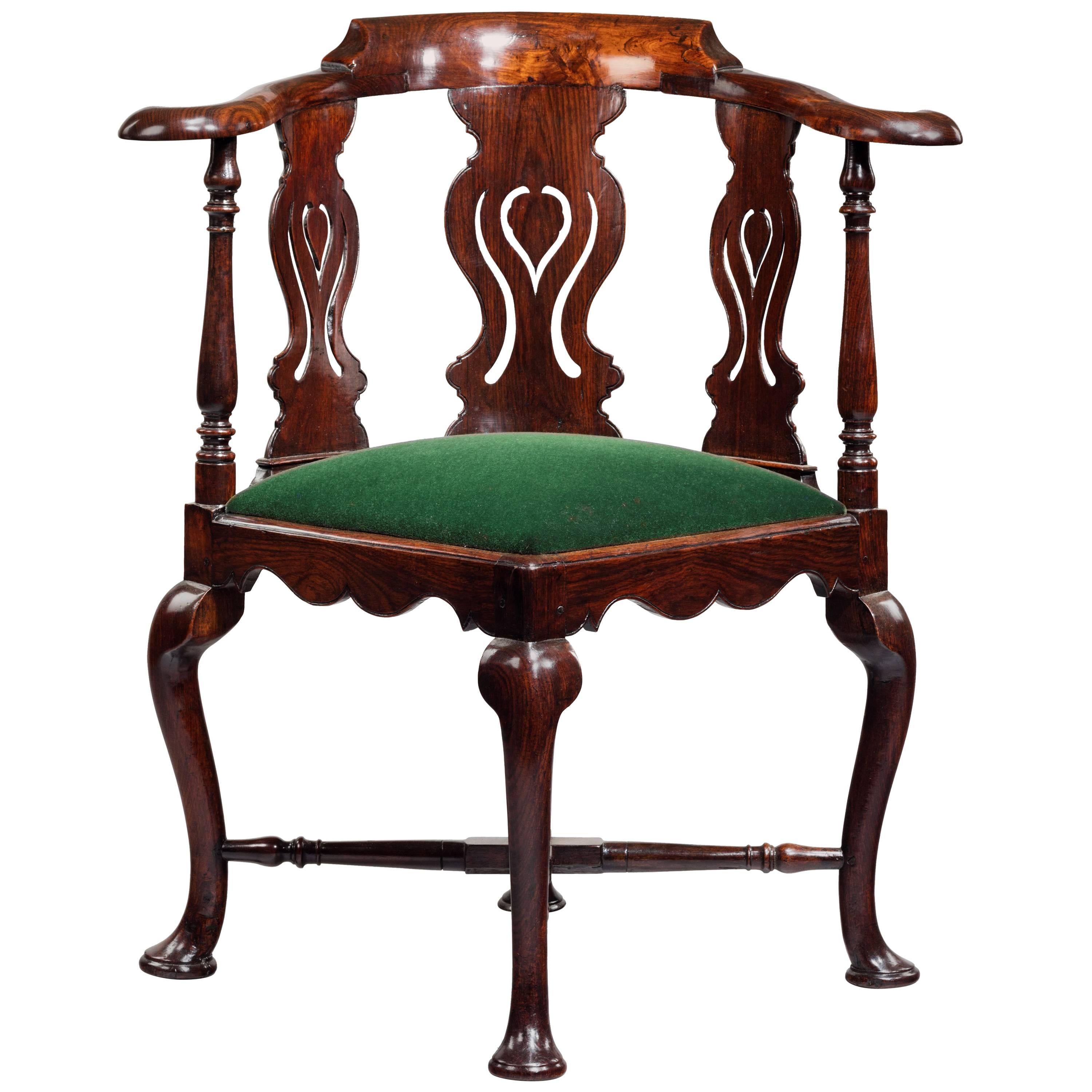 18th Century Chinese Export Carved Padouk Corner Chair