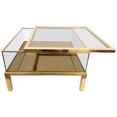 Sliding Top Coffee Table Glass and Brass
