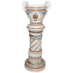 Vintage English Majolica Porcelain Jardiniere Plant Stand Pot Column