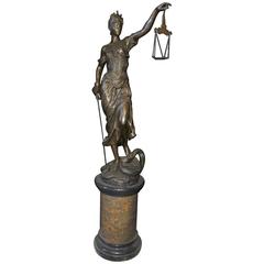 Vintage XL Lifesize French Bronze Lady Justice Scales Statue