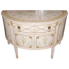 French Louis XV Style Painted Demilune Cabinet Commode Chest