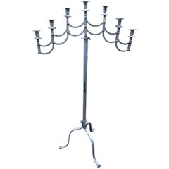 Wrought Iron Candelabra with Adjustable Height and Articulated Seven-Arm Holder