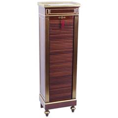 Antique French Brass Inlaid Tambour Front Cabinet, circa 1880 1