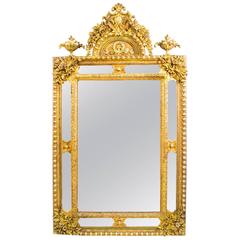 Antique Giltwood Overmantel Rococo Cushion Mirror, circa 1870