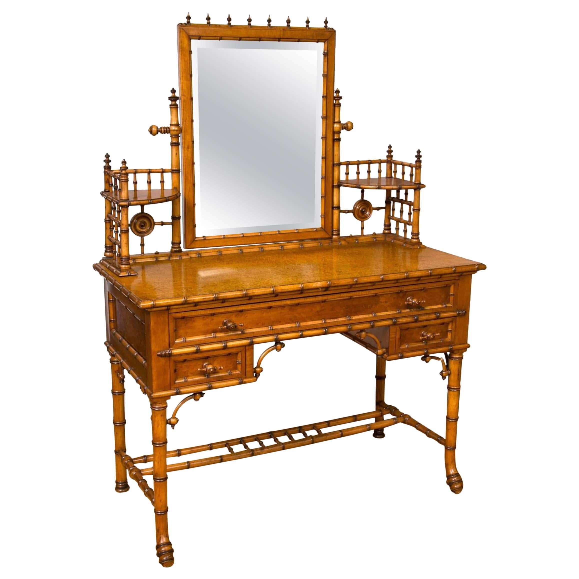 Bird's-Eye Maple Faux Bamboo Dressing Table and Chair by R.J. Horner & Co