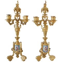 Pair of Napoleon III Period French Ormolu Bronze and Sevres Porcelain Candelabra 2