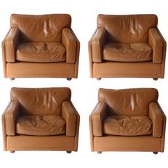 Set of three club chairs in brown honey color, made by Poltrona Frau, 1978