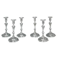 Set of Six George III Antique English Silver Candlesticks
