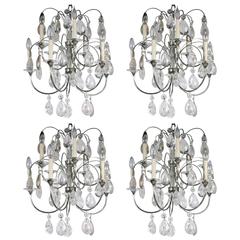 Set of Four French Nickel-Plated Chandeliers