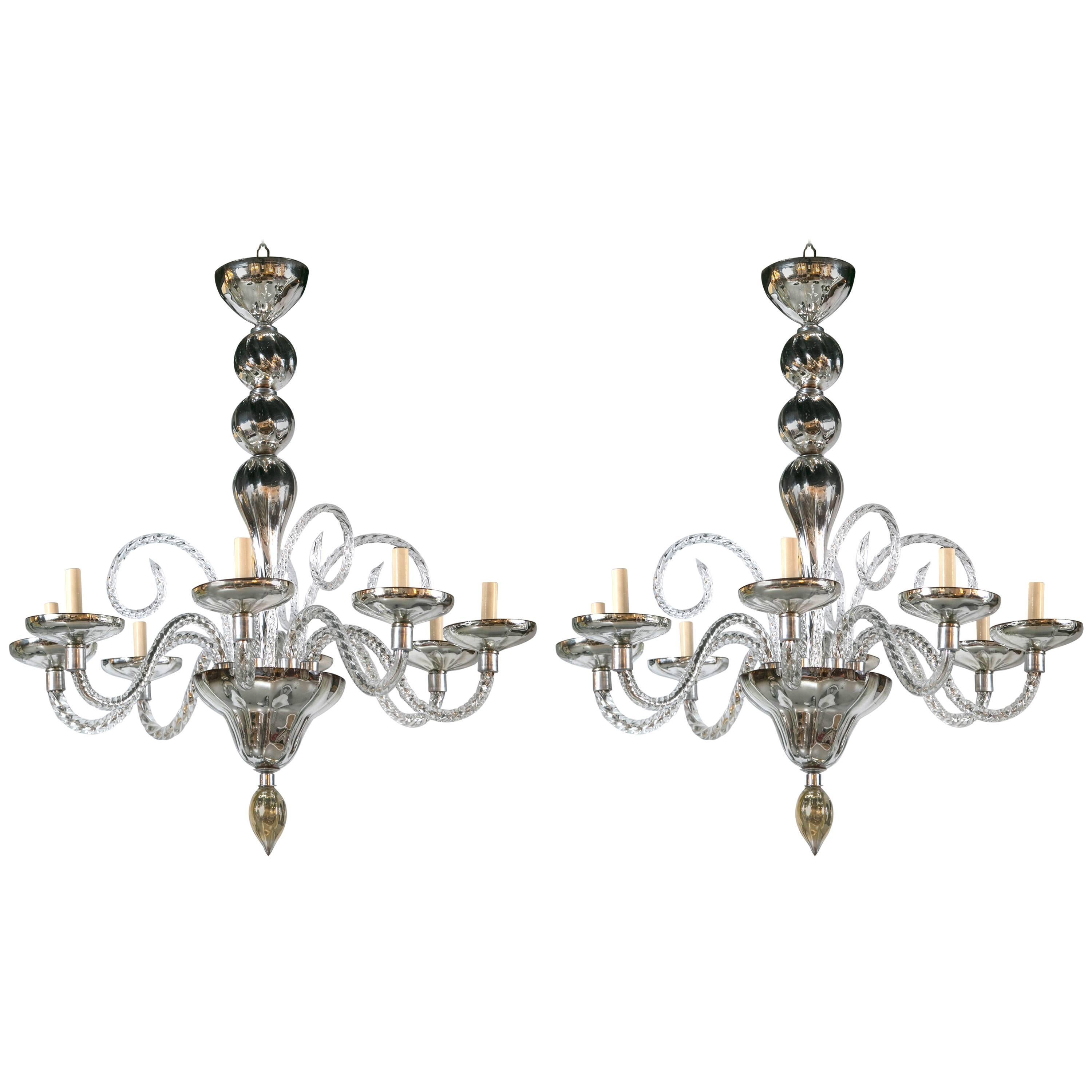 Pair of French Mercury Glass Chandeliers For Sale