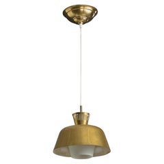 Danish Designer, Pendant Light, Brass, Glass, Denmark, 1950s