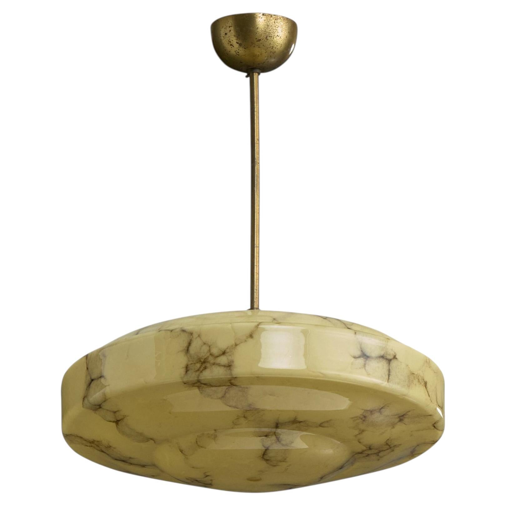 German Designer, Pendant Light, Brass, Glass, Germany, 1920s