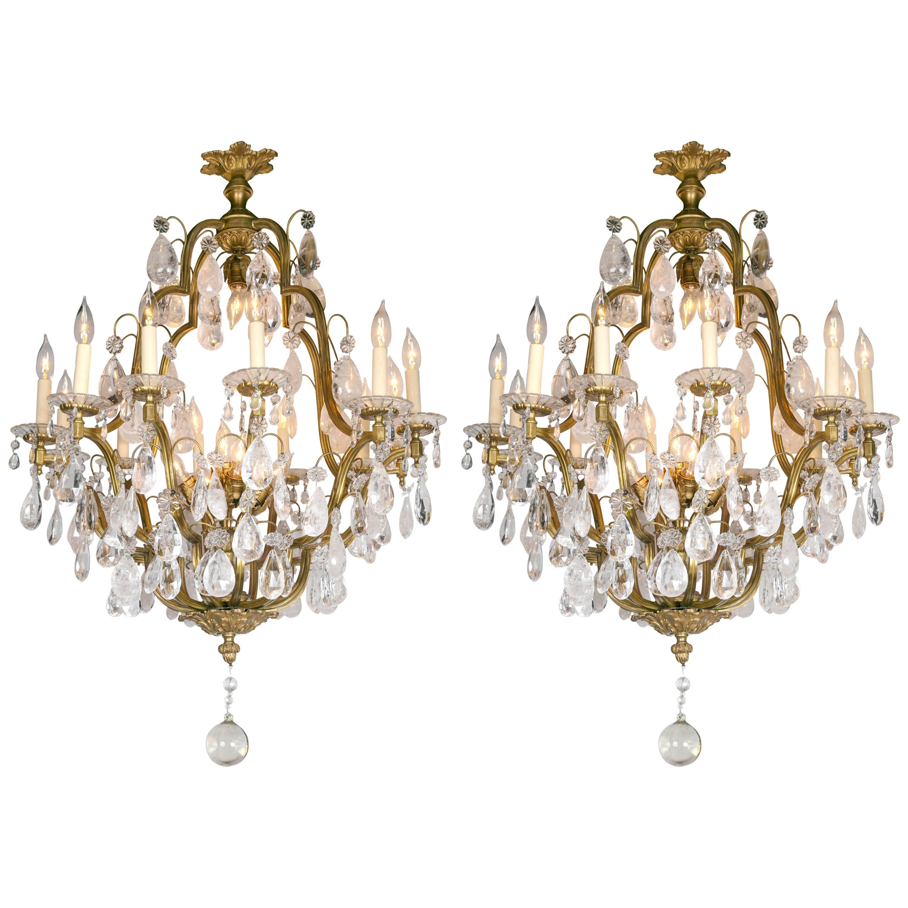 Pair of French Gilt Bronze Eighteen-Light Chandeliers For Sale