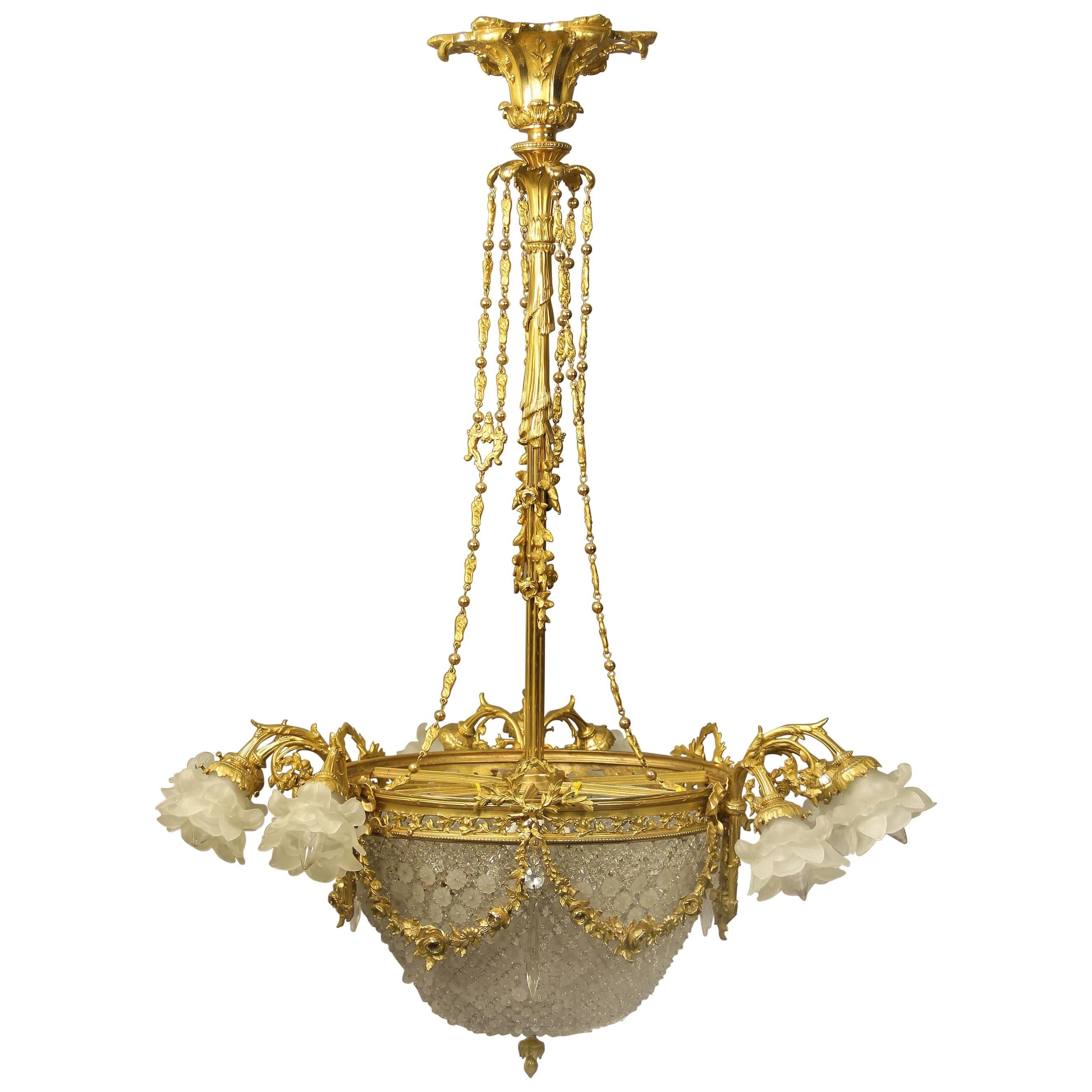 Exceptional Late 19th Century Gilt Bronze and Crystal Chandelier For Sale