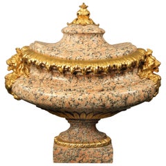 Very Fine French Late 19th Century Gilt Bronze and Rose Granite Centerpiece