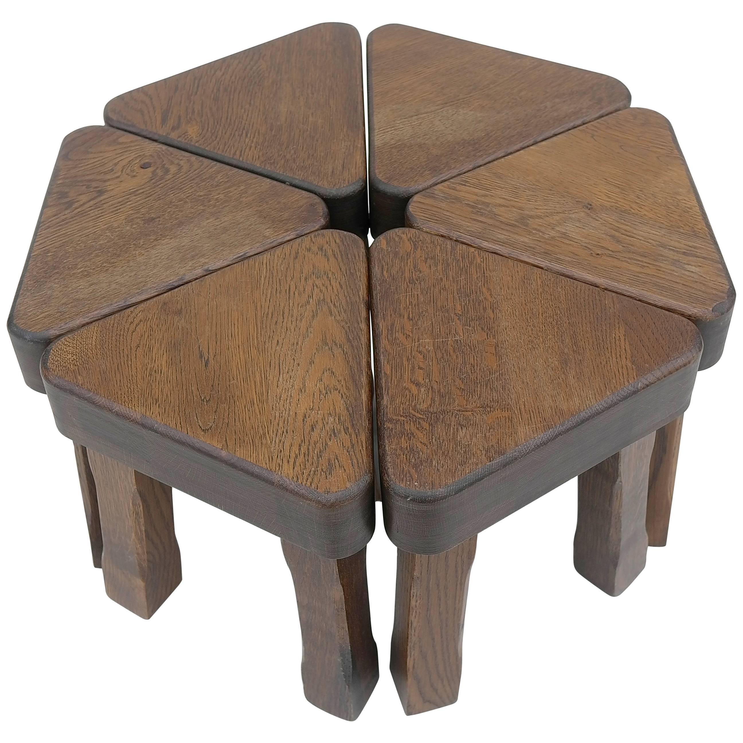 Oak Sculptural Nesting Tables, 1960s For Sale
