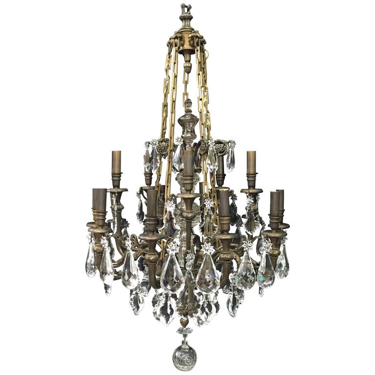 Baccarat Bronze and Crystal Chandelier, Early 20th Century