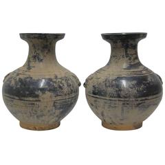 Pair of Black Vases with Lions Head Sides, China, Contemporary