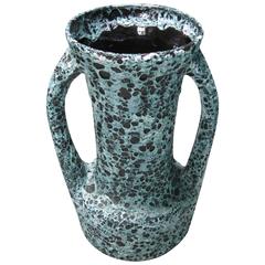 Vallauris Turquoise/Black Spotted Vase, France, Mid-Century
