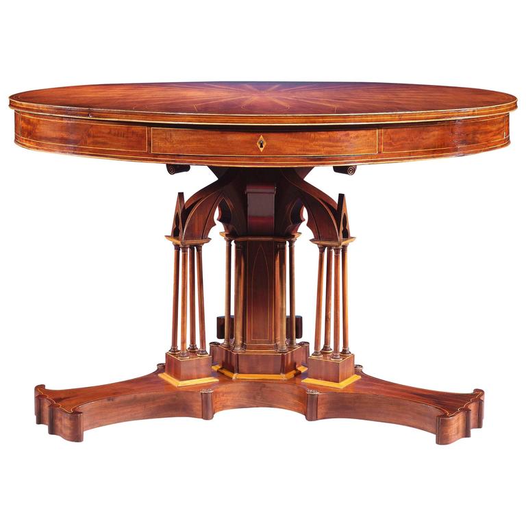 Charles X Mahogany Inlaid Drum Table For Sale at 1stdibs