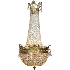 French 19th-20th Century Empire Style Gilt Metal and Cut-Glass Chandelier 12