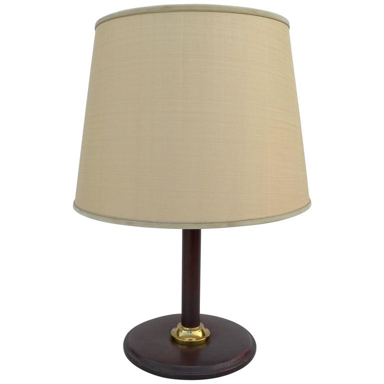 French Tan Leather Table Lamp At 1stdibs Hand Stitched Brown Leather Table Lamp France 1960s