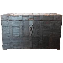 Antique Belgium Wood Trunk with Cast Iron, 1890