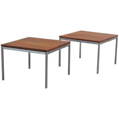 Early Florence Knoll Solid Steel Tables with Floating Walnut Tops
