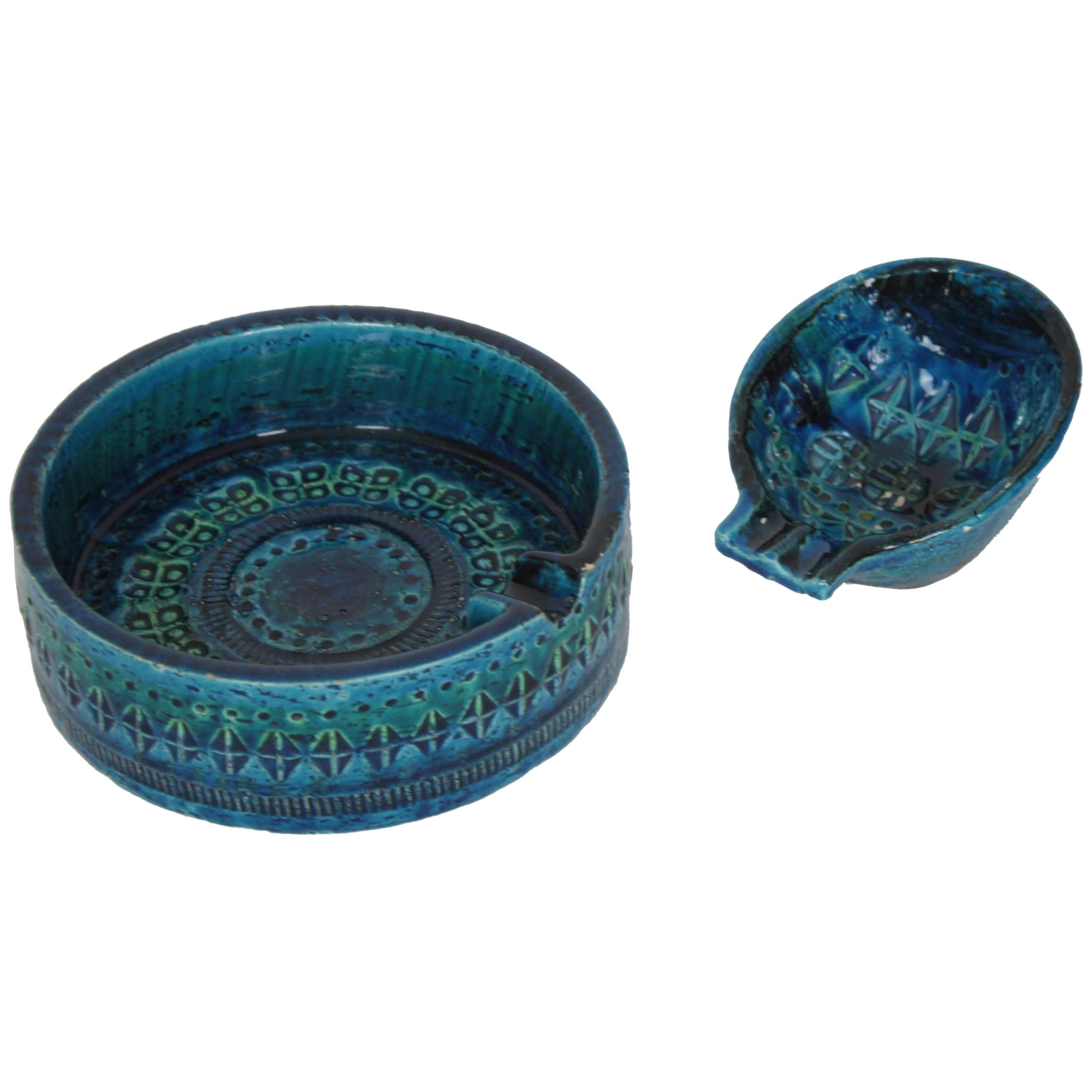 Aldo Londi for Bitossi Set of Rimini Blue Glazed Ceramic Ashtrays