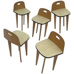 Five Birchwood Stools, France, 1950s 8