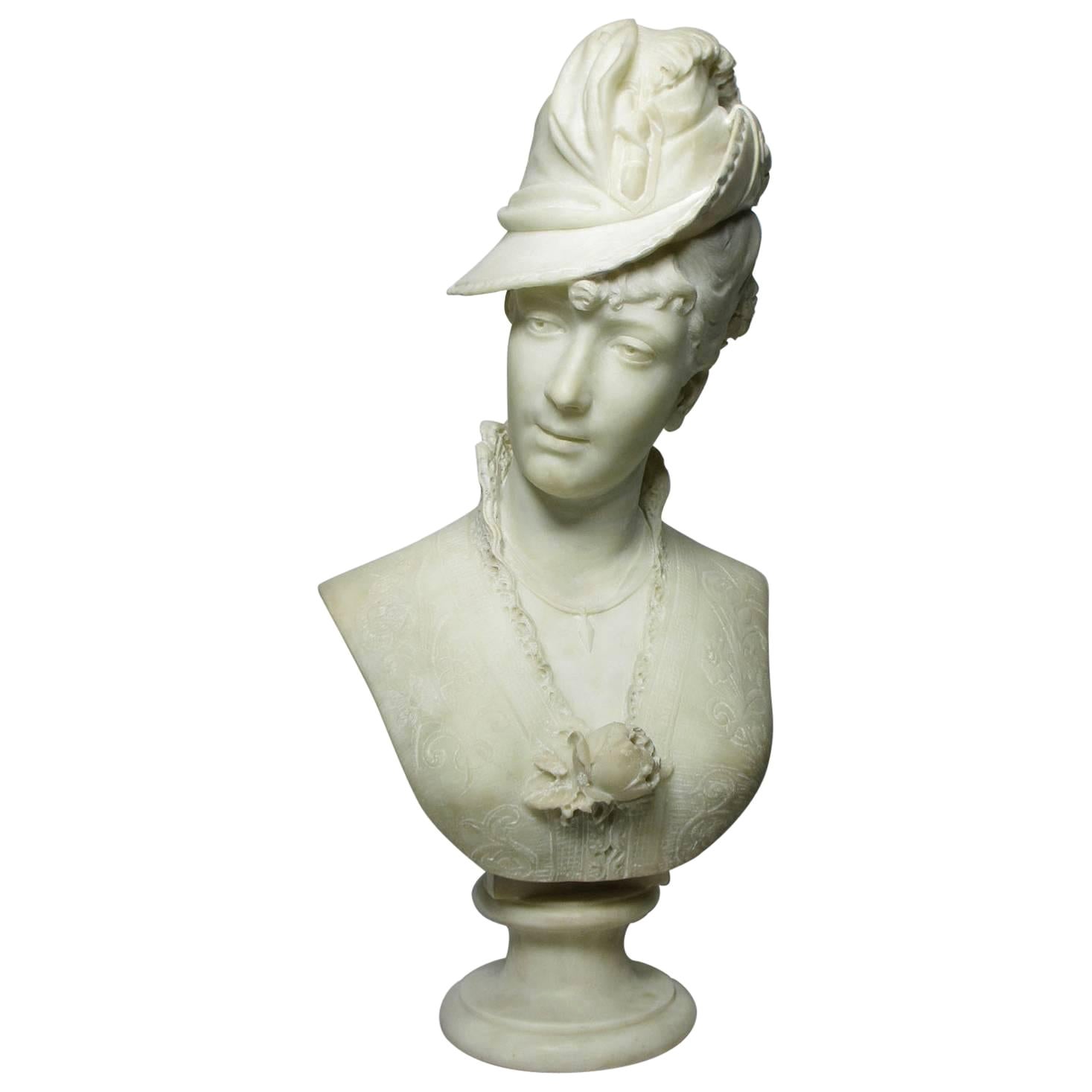 Fine Italian 19th-20th Century Lifesize Carved Marble Bust of a Posing Lady For Sale