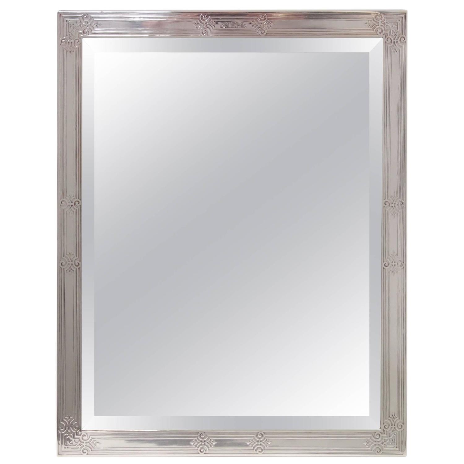 Tiffany and Co. Large Sterling Silver Frame Wood Backed Mirror, Early 20th Century For Sale at