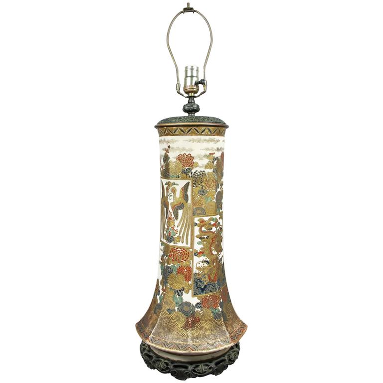 Large Japanese Satsuma Vase Mounted as a Lamp at 1stDibs